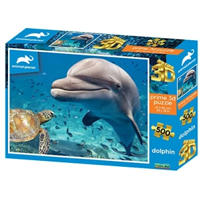 Image of PRIME 3D Animal Planet Dolphin &amp; Turtle Lenticular Jigsaw Puzzle 61cm x 46cm 500 pcs Games Puzzles Ages 6+
