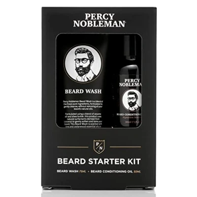 Image of Percy Nobleman Beard Starter Kit, a Grooming Kit Containing Oil and Wash, suitable as stocking filler, 30ml / 75ml