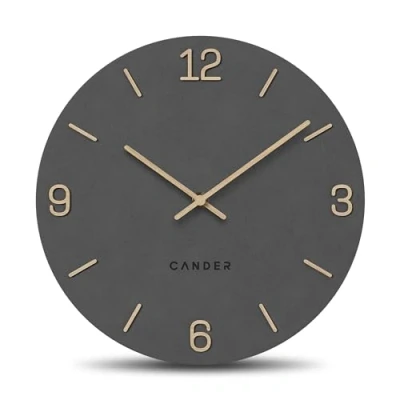 Image of Cander Berlin MNU 2625 E Silent Wall Clock 25 cm No Ticking Analogue Living Room Office Modern Vintage Grey Wooden Hands