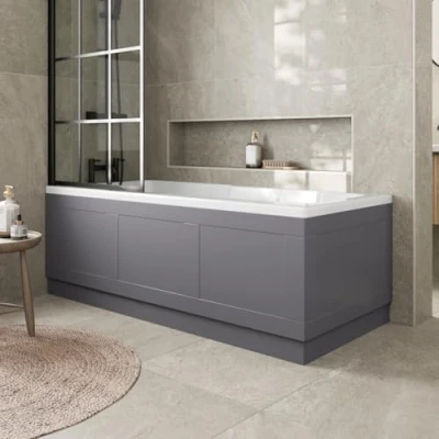 Image of Affine® Traditional 1700 Side Front Panel &amp; 700mm End MDF Bath 15mm, Wooden Panels for Bathroom Baths Soaking Tubs, Adjustable Plinth, Easy to Cut, Grey Gloss
