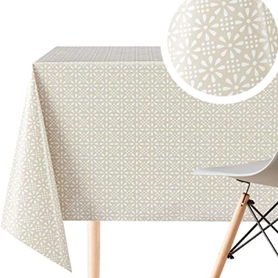 Image of KP HOME PVC Table Cloth Wipe Clean Tablecloth in Beige Retro Flowers Rectangular 300x140cm 118x55 Up To 10 Seats Wipeable Waterproof Plastic Cover Kitchen Oilcloth