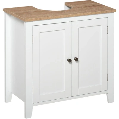 Image of kleankin Bathroom Sink Cabinet, Floor Storage Cabinet with 2 Doors Pedestal Under Design, Space Saver Organizer Freestanding Internal Adjustable Shelf, White