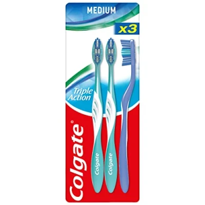 Image of COLGATE Triple Action Toothbrush Medium Handle with 35% Recycled Plastic Pack of 3 Toothbrushes