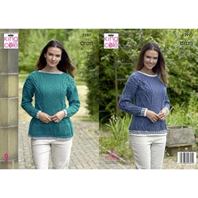 Image of King Cole 5297 Knitting Pattern Womens Cable Sweaters in Big Value Aran