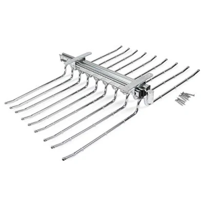 Image of Emuca Pull out double trouser rack for wardrobe, pullout anti slip hanger 18 pairs of trousers, steel, chrome plated.