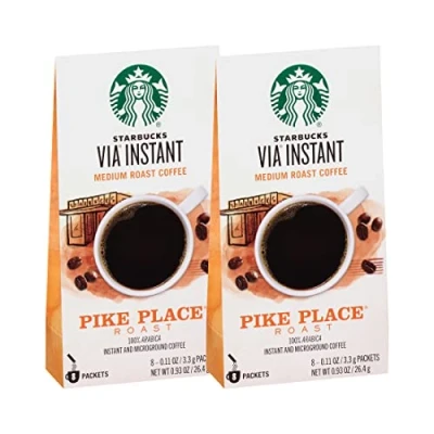 Image of Starbucks Via Instant Coffee Packets, Pike Place Roast, Medium Roast Coffee, 100% Arabica &amp; Micro ground 8 Packets Per Box (Pack of 2 Boxes)