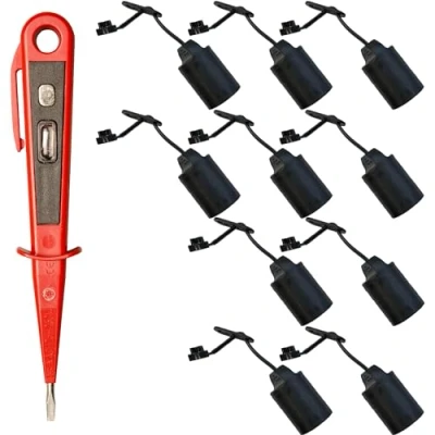 Image of H + Werkzeug 10 x Lamp Holder Set E27 1 Voltage Tester/Phase Tester 45300 VDE (Construction Socket Renovation Construction Site Socket)