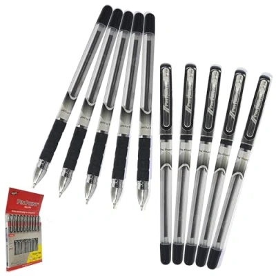 Image of PINPOINT Ballpoint Pens, BLACK, Fine Point (0.6mm), Pack of 10, Elasto Grip, Ball Perfect for School Office Home Use, iZOFAX Black Pen