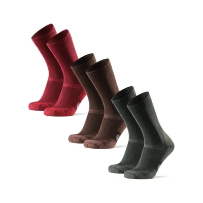 Image of DANISH ENDURANCE Merino Wool Hiking &amp; Walking Socks 3 packs, for Men Women Children, Trekking (Multicolor: Brown, Red, Green, EU 35 38 // UK 5)