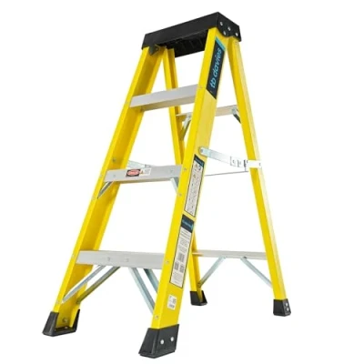 Image of TB Davies 1235 004 Trade Electrician Swingback Step Ladders, 4 Tread, GRP Fibreglass, Built in Tool Tray, 150kg Work Load, EN131