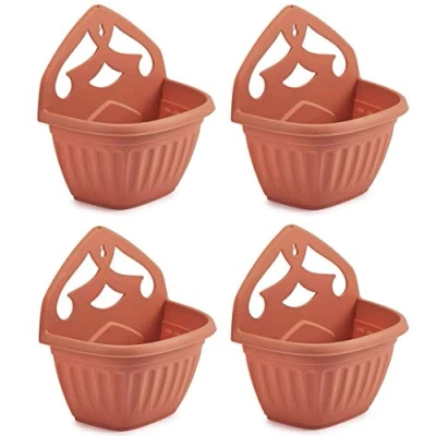 Image of Whitefurze Plastics Athens Terracotta Colour Plastic Wall Hanging Planter Pot (Set of 4)