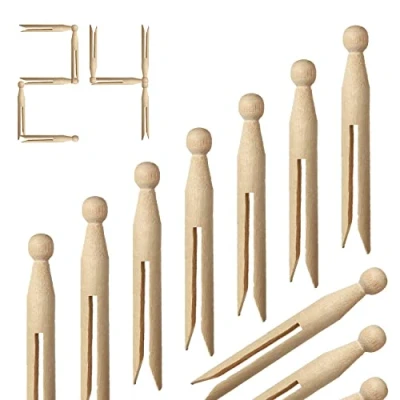 Image of 24 Pcs Wooden Dolly Pegs for Washing Line Traditional Style Clothes Strong Laundry Pegs, Ideal Art &amp; Craft, DIY Garment Pins, Woodcraft and Pins (24)