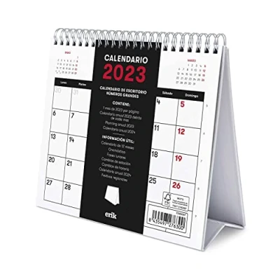 Image of Grupo Erik Generic 2023 Calendar Desktop with FSC Certificate Spanish Table Moon Phases Yearly