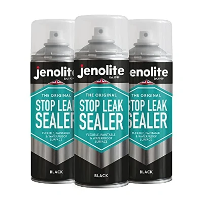 Image of JENOLITE Stop Leak Sealer Spray BLACK 3 x 400ml for Gutters and Flat Roofs Waterproof Gutter Sealant Fills, Seals &amp; Stops Leaks Long Lasting