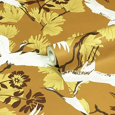 Image of furn. Demoiselle Botanical Printed Wallpaper, Mustard