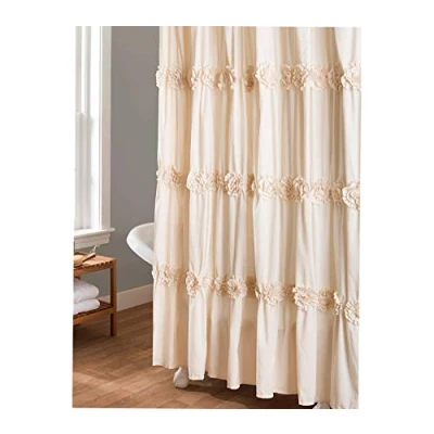 Image of Lush Decor Darla Ruched Floral Bathroom Shower Curtain, 72 x 72, Ivory