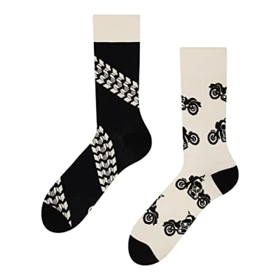 Image of Dedoles Unisex Socks for Women, Men &amp; Kids Cotton Funny Designs Football Bicycle Horses Plants Firefighter Gift Mismatched, Design: Motorcycles and Hogs, Colour: Black, Size: 8 9.5 W / 9 11 M UK