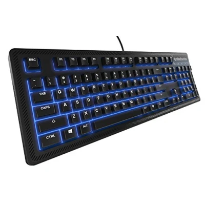 Image of SteelSeries Apex 100 Gaming Keyboard Tactile &amp; Silent Blue LED Backlit Splash Resistant Media Controls (Renewed)