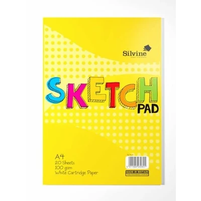 Image of Silvine A4 Portrait Sketch Pad 20 sheets of 100gsm Smooth White Cartridge Paper (297 x 210mm), 404