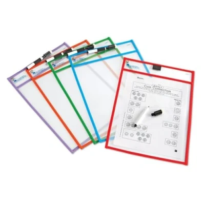 Image of Learning Resources Write and Wipe Pockets, 5 Colorful Classroom Dry Erase Ages 3+