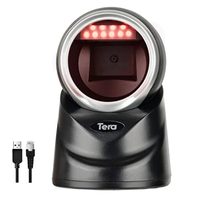 Image of Tera Pro 2D QR Desktop Barcode Scanner Omnidirectional Adjustable Scan Head, USB Wired Handsfree Platform Automatic Bar Code Reader for Market Retail Store Phone Screen Payment, 9100