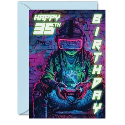 Image of 35th Birthday Cards for Men Women Video Game Gamer Happy 35 Card Brother Sister Uncle Auntie Friend, A5 Thirty Five Fifth Bday Greeting