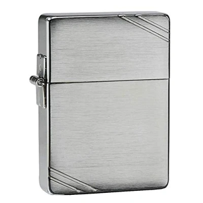 Image of Zippo Windproof Lighter Vintage 1935 Replica Brushed Chrome Refillable for Lifetime Use Adjustable Flame Gift Box Metal Construction Made in USA