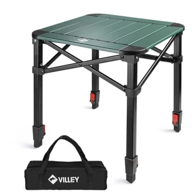 Image of VILLEY Camping Table Folding, Small Lightweight Roll Up Aluminum Camp with Carry Bag, Adjustable Height Portable Outdoor for Picnic, Beach, Hiking, Fishing, Cooking