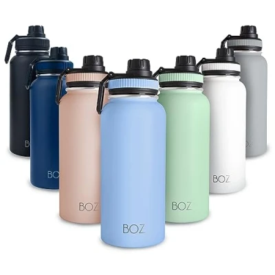 Image of BOZ Stainless Steel Water Bottle 1l, Insulated Bottle, Wide Mouth BPA Free 1 Litre Vacuum Double Wall Metal Light Blue