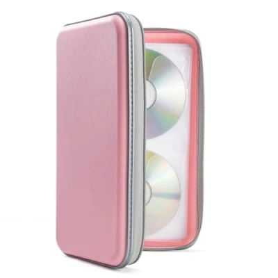 Image of DVSICK DVD Case, 96 Capacity Plastic CD Holder Case Portable Travel Protective Zipper For Car Storage Wallet Bag(light pink)