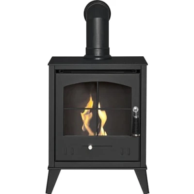 Image of OKO S2 Bio Ethanol Stove in Charcoal Grey with Angled Pipe