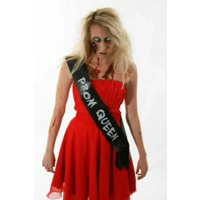 Image of ZOMBIE PROM QUEEN SASH CHEAP HALLOWEEN FANCY DRESS COSTUME OUTFIT IDEA BLACK