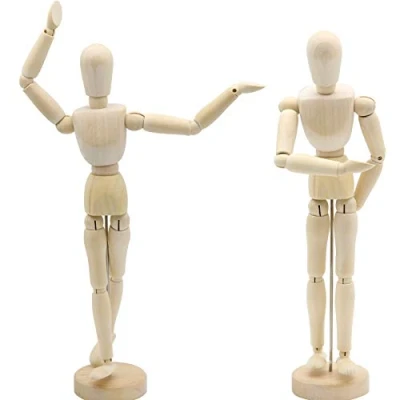 Image of 2PCS Wooden Manikin 12 inch/30cm,Drawing Mannequin with Flexible Joints,Wooden Human Artists Stand, Painting and Drawing Aid, Artist Sketch Model for Art,Home Decoration