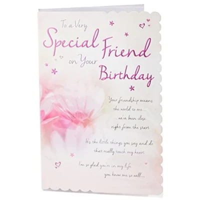 Image of Piccadilly Greetings Group Ltd Birthday Card Friend 9 x 6 inches Regal Publishing, pinkwhitebrown