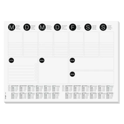Image of SIGEL HO506 Paper Desk Pad, with 2 year calendar, 42 x 29.7 cm, design BlackandWhite, 80gsm, 30 sheets