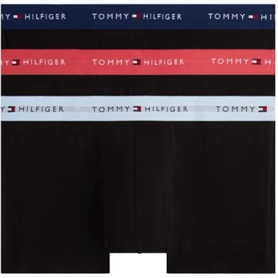 Image of Tommy Hilfiger Men’s 3 Pack Trunks with Logo Waistband, Multicolor (Frs Cran/Swt Blu/Nght Sky), L