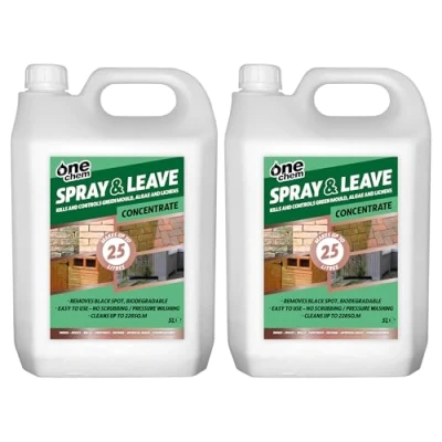Image of One Chem 2 x 5 Litre Concentrate Spray and Leave Patio Decking Fencing Green Mould Algae Killer Makes up to 25 Litres