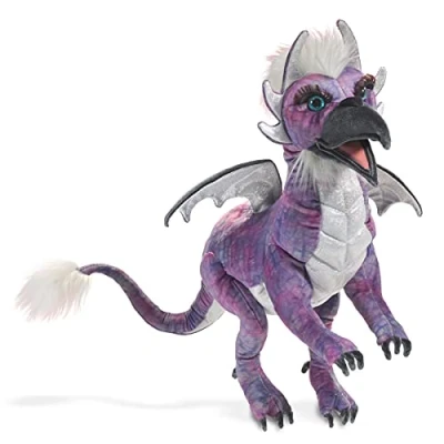 Image of Folkmanis Beaked Dragon Hand Puppet, Purple; Black; White
