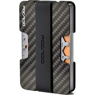 Image of POCARDO Credit Card Holder with Coin Compartment, Multitool &amp; RFID Blocking Slim Wallet for Men Money Clip (Black and Amber)