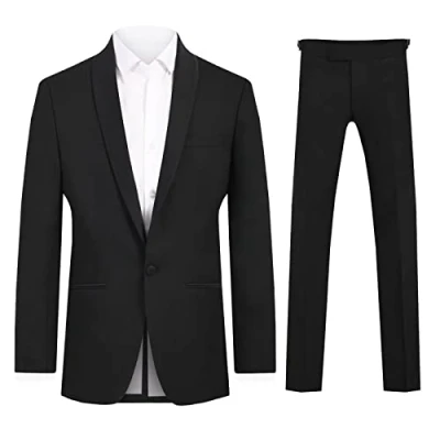 Image of Dobell Mens Black 2 Piece Tuxedo Slim Fit Satin Shawl Lapel (38R Jacket with 32R Trousers)