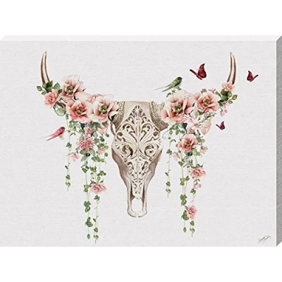 Image of Summer Thornton Floral Skull Canvas, Multi Colour, 60 x 80 cm
