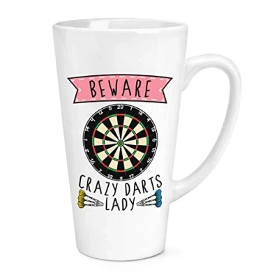 Image of Beware Crazy Darts Lady 17oz Large Latte Mug Cup