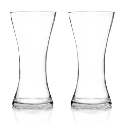 Image of simpa Handmade Clear Glass Tabletop Flared Gathering Hourglass Vase 25cm (H) x 13cm Dia Set of 2