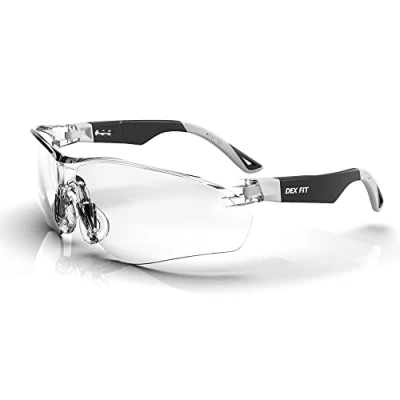 Image of DEX FIT Safety Glasses SG210, Z87 Eye Protection, Anti fog &amp; Scratch Resistant, Adjustable for Women and Men, UV Protective (Black Green Frame, Clear Lens)