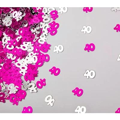 Image of SHATCHI 14 g Pink and Silver 40th Birthday Confetti Foil Metallic Glitz Table Scatter Sprinkles Age Bday Party Decorations