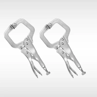 Image of Dunnet Tools 2pc C Clamp Locking Pliers 4&quot; Inch Heavy Duty Woodworking Clamps Set Adjustable Nickel Plated for Pocket Hole Joinery DIY Cabinetry Welding Carpentry