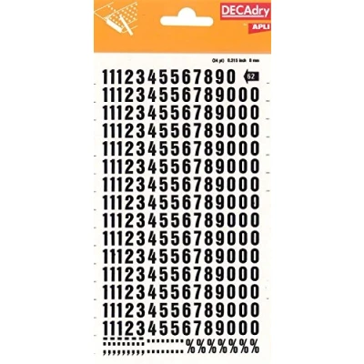 Image of Apli DD62F Black Transfer Numbers 8mm 270 Characters