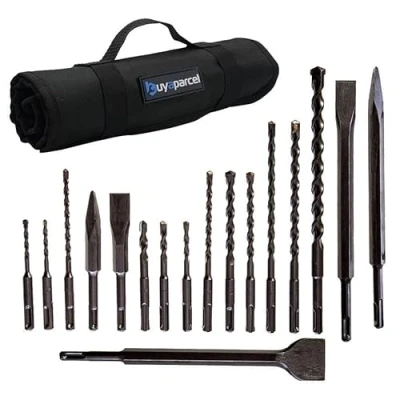 Image of 17 Piece SDS Plus Drill Bit Set Bullet Cold Flat Chisel Tool Roll Fit Makita