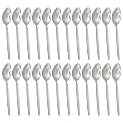 Image of Argon Tableware Economy Stainless Steel Dessert Spoons 19cm Pack of 24 Silver Dining Table Spoon High Polished Soup Dishwasher Safe Piece Dinner Cutlery Set