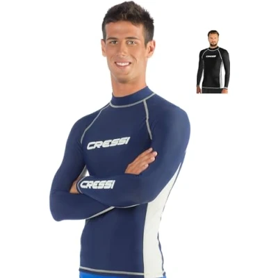 Image of Cressi Men&#039;s Lycra Skin Long Sleeve Rash Guard UV Sun Protection (UPF) 50+, Blue, M/3 (38/40)